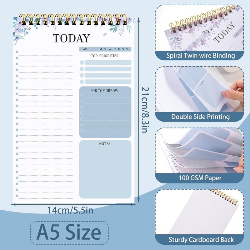Thboxes 2 Packs To Do List Notepad, Totally 208 Pages To Do List Notebook A5 Undated Daily Planner Notepad with Transparent Cover and Task Checklist Home Office School Supplies, Purple & Blue - Image 2